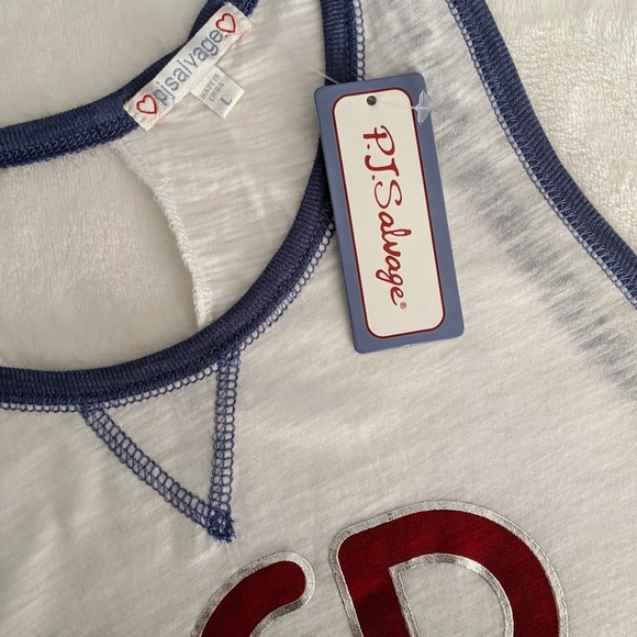 PJ Salvage Red Wine & Blue Tank Lounge Keyhole Back White Silver Red Blue L NWT - Picture 7 of 7